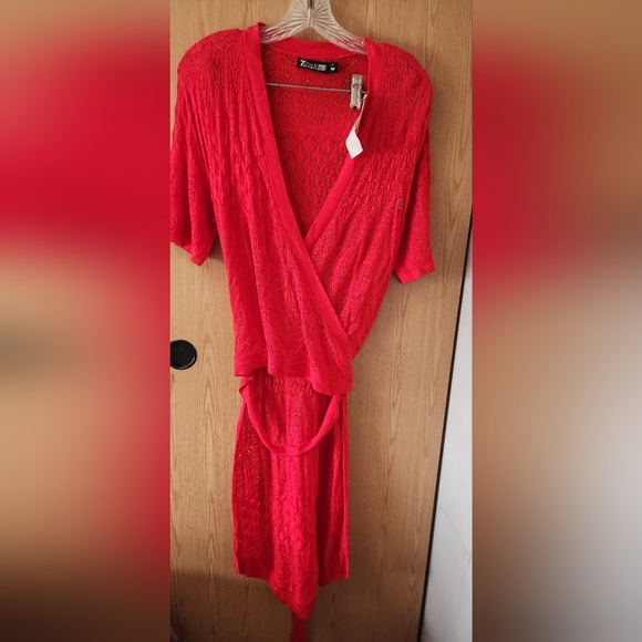 7th Avenue Design Studio New York & Company Sz L Women High Low Red Shrug Blouse - Picture 1 of 5